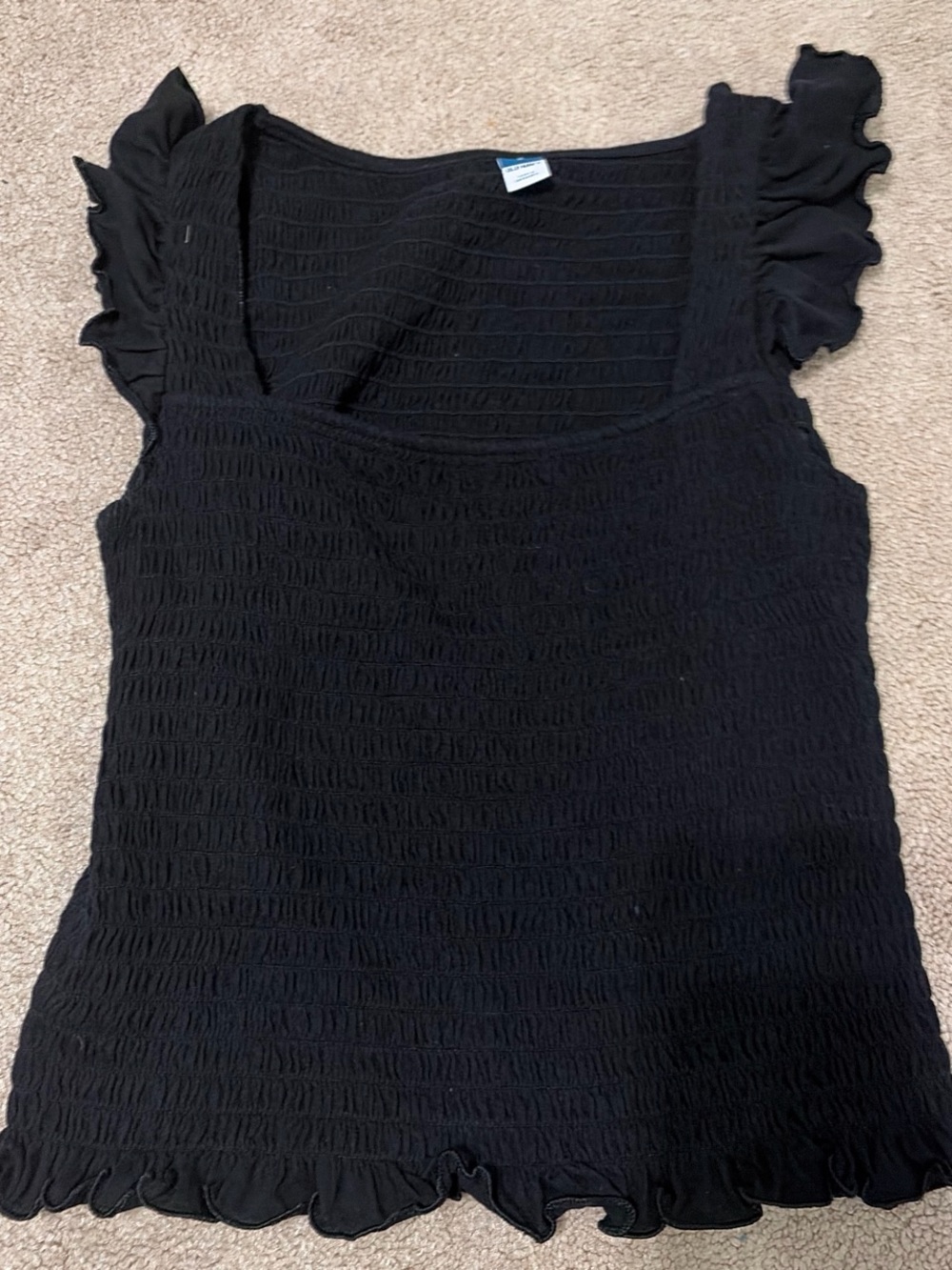 Old Navy Black Smocked Tank with Ruffle Cap Sleeves